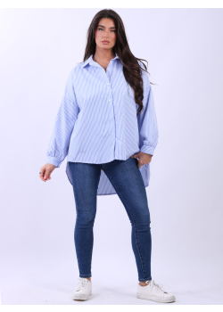 Italian Oversized Ladies Stripy Cotton Button Down Top 