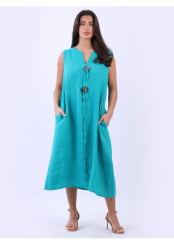 Italian Sleeveless Oversized Linen Lagenlook Midi Dress