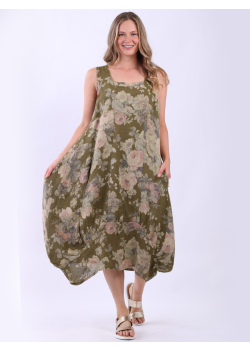 Italian Linen Floral Sleeveless Women Summer Dress