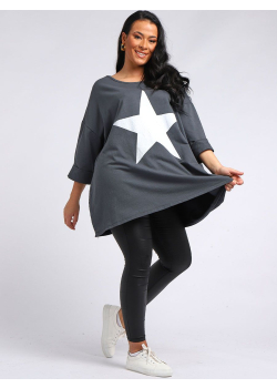 Made In Italy Star Printed Oversized Lagenlook Top