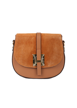 Made In Italy Ladies Leather Strap Tab Saddle Bag