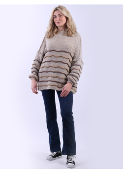 Drop Shoulders Stripy Woolen Knit Women Jumper