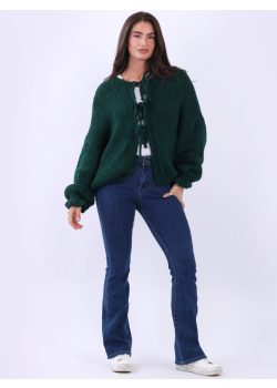 Triple Tie Front Knots Knitted Wool Cardigan