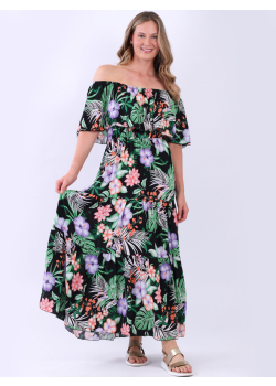 Made In Italy Off Shoulder Ruffle Trim Boho Maxi Dress
