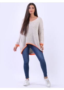 Made In Italy Blanket Stitch Lagenlook Wooly Knitted Jumper