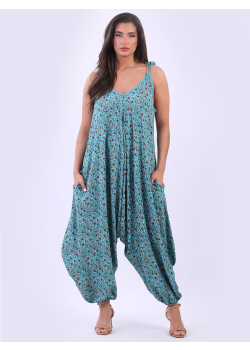 Made In Italy V-Neck Balloon Hem Floral Print Jumpsuit