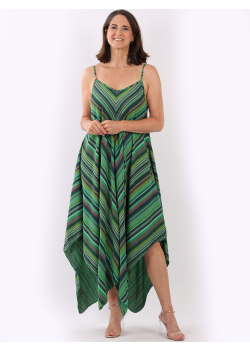 Stripy V-Neck Lagenlook Classy Sun Dress