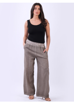 Italian Wide Leg Vintage Wash Cotton Pant