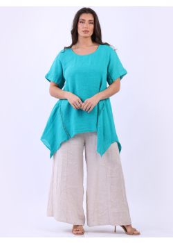 Italian Vintage Wash Linen Crochet Tunic Top