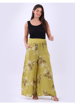 Made In Italy Floral Print Linen Wide Leg Trouser