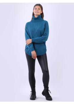 Cozy Turtle Neck Lagenlook Cable Knit Women Jumper