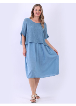 Italian Mesh Net Bodice Lagenlook Cotton Swing Dress