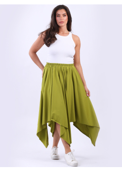 Italian Raw Edges Shark Bite Hem Linen Midi Skirt