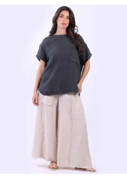 Italian Plain Front Pocket Baggy Linen Top