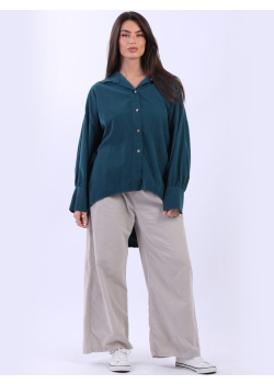 Button Up Collared Corduroy Hi-Lo Ladies Shirt