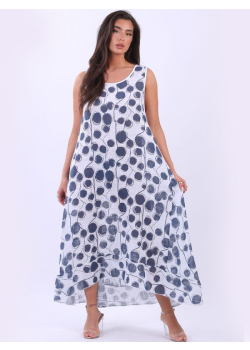 Italian Sleeveless Polka Print Cotton Lagenlook Tank Dress