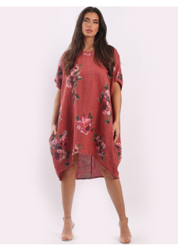 Italian Baggy Floral Print Ladies Linen Dress