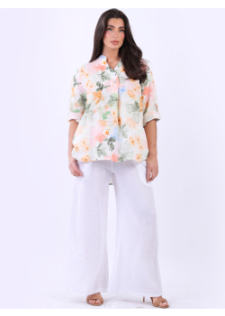 Italian Floral Print Linen Lagenlook Blouse