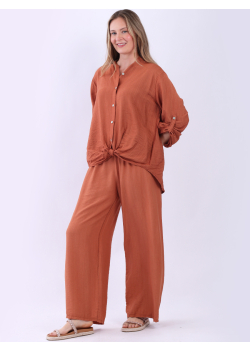 Italian Button Down Tabbed Sleeves Plain Knotted Shirt