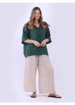 Italian Women Triple Tie Lagenlook Linen Top
