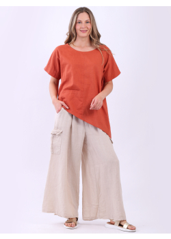 Italian Side Dip Lagenlook Solid Linen Top