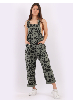 Italian Leopard Print Bid Down Lagenlook Cotton Dungaree