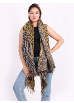 Leopard Print Knotted Fringes Lana Woolen Scarf
