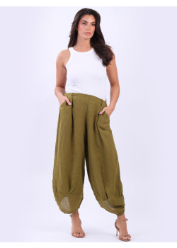 Italian Plain Linen Wide Leg Slouch Trouser