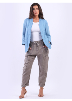 Italian Open Front Lagenlook Solid Linen Jacket