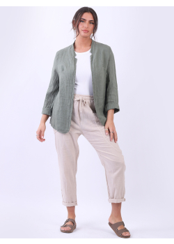 Italian Open Front Lagenlook Solid Linen Jacket