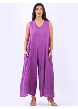 Italian Plus Size Sleeveless Cotton Tank Jumpsuit