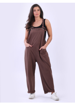 Plain Wide Leg Front Pockets Pabo Cotton Dungaree