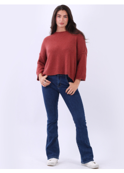 Plain Knitted Cropped Lagenlook Jumper