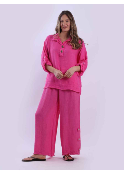 Women Solid Button Placket Linen Baggy Top