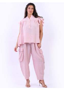 Italian Frilled Baggy Linen Boxy Top