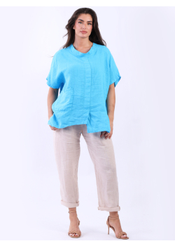 Italian Women Lagenlook Summer Solid Linen Tunic Top