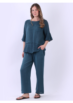 Bell Sleeves Front Pocket Linen Lagenlook Top