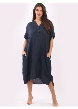 Italian Plain Side Slits Lagenlook Slouchy Dress