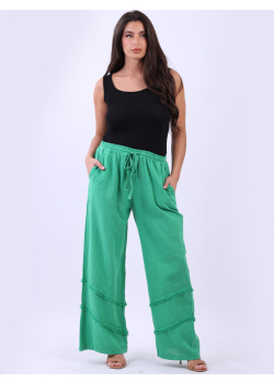 Italian Women Straight Leg Linen Solid Trouser