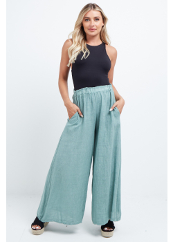 Italian Ladies Plain Wide Leg Linen Palazzo Pant