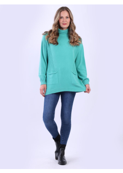 Italian Women Turtle Neck Ribbed Trim Lagenlook Plain Jumper