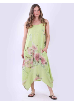 Italian Sleeveless Linen Lagenlook Floral Tank Dress