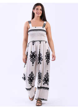 Italian Tribe Print Wide Leg Strappy Jumpsuit