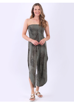 Italian Animal Print Shirred Strapless Jumpsuit