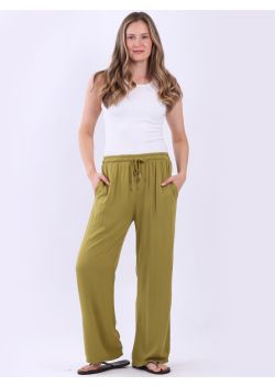 Made In Italy Solid Wide Leg Casual Pant
