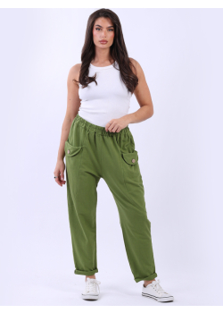 Italian Solid Cotton Buttoned Pockets Joggers