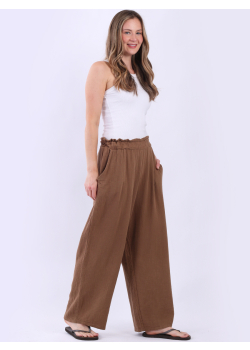 Ladies Solid Side Pockets Wide Leg Palazzo Pant