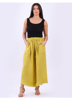 Italian Linen Frayed Slant Bottom Pant