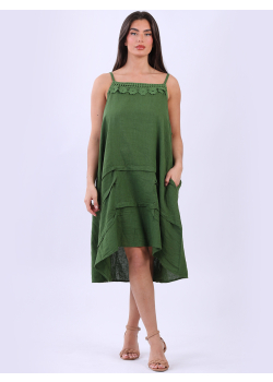 Italian Women Sleeveless Plain Linen Sundress