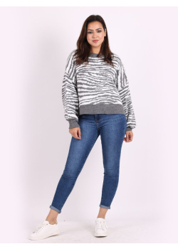 Ladies Striped Cropped Knit Lagenlook Jumper 